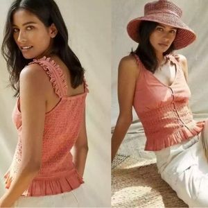 NWT Forever That Girl (Anthro) Pintucked Ruffle Blouse in Coral, Size Large